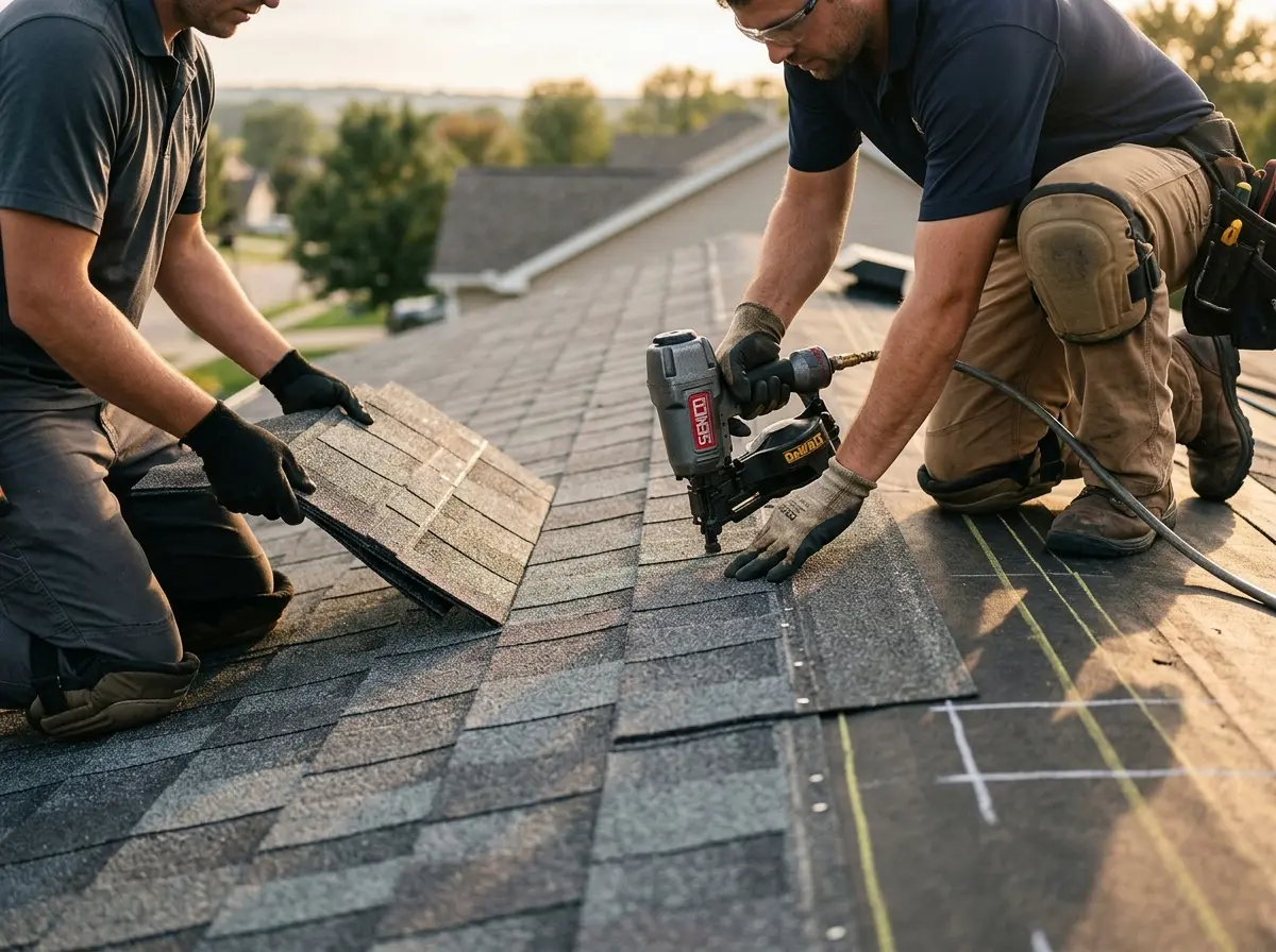 Professional roofer working on a residential roof in South Windsor
